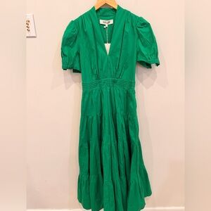 Diane von Furstenberg Darby Dress Signature Green Tiered Midi NWT Size 8